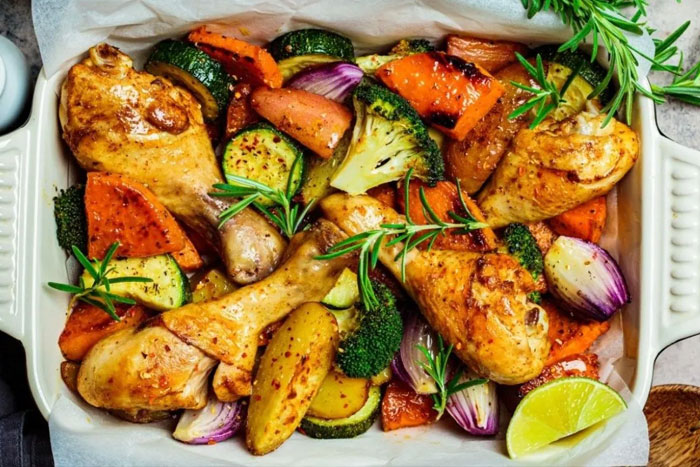 Pollo al horno con verduras