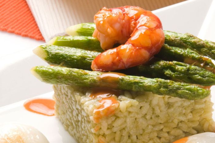 Arroz verde con langostinos Arroz verde con langostinos